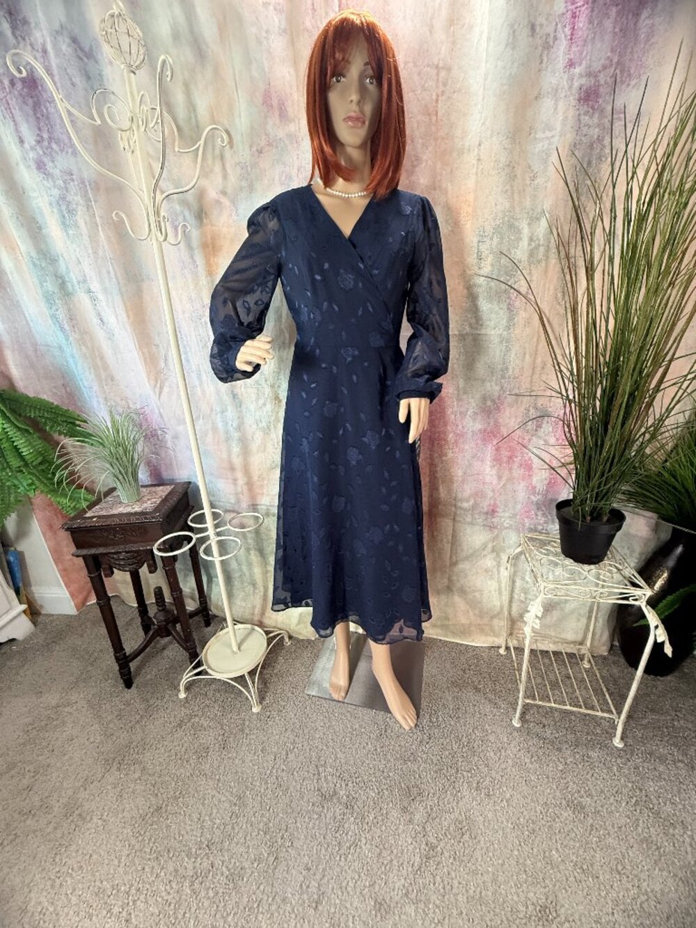 New📌 Lulus Chic & Classy Floral Jacquard Wrap Sheer Long Sleeves Midi Dress - Picture 5 of 16